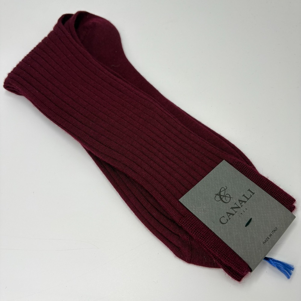 NWT Canali Cashmere Silk Dress Socks Burgundy Made Italy Size 11.5 COL.31556